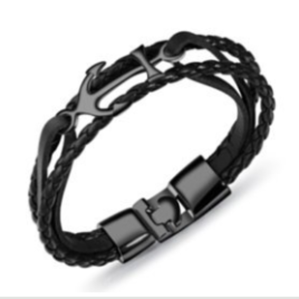 Stainless Steel Leather Anchor Bracelet